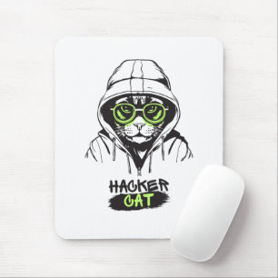Mousepad Ilustração de Gato Hacker Fofo – Presente de Ciber