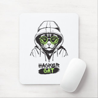 Mousepad Ilustração de Gato Hacker Fofo – Presente de Ciber