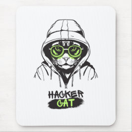 Mousepad Ilustração de Gato Hacker Fofo – Presente de Ciber