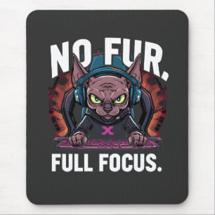 Mousepad Ilustração de Gato Sphynx Jogador com Foco Total