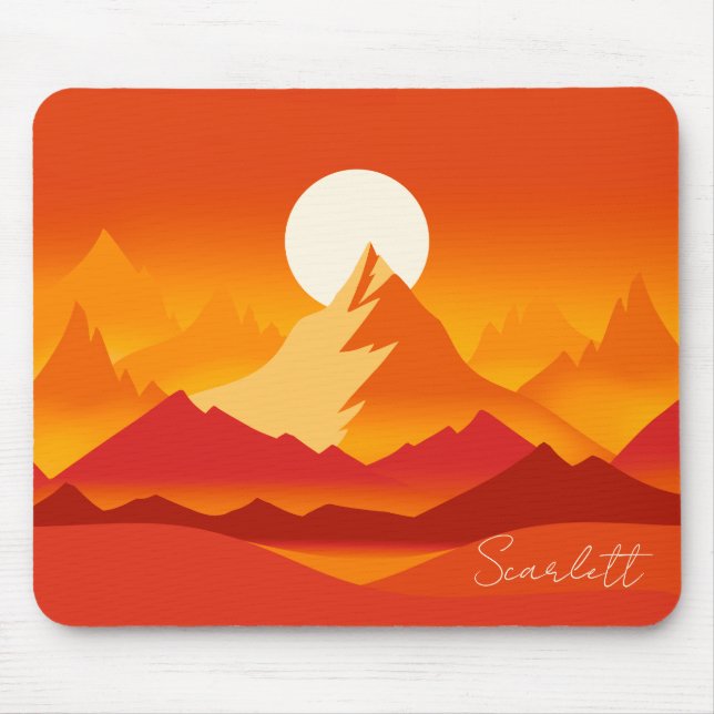 Mousepad Ilustração de Paisagem de Picos de Montanha Sunset (Frente)