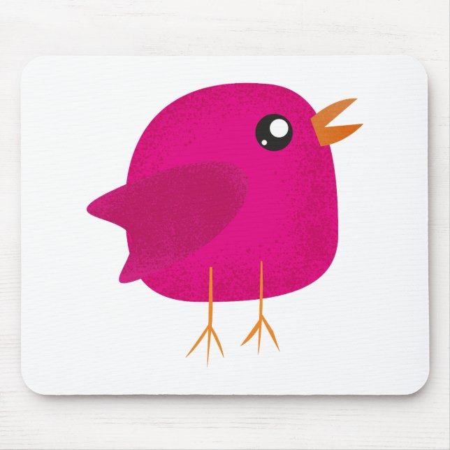Mousepad Ilustração de Passarinho Rosa Fofa (Frente)