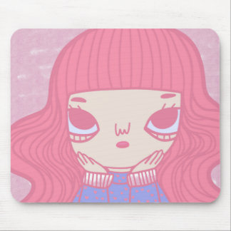 Mousepad Ilustração de Personagem Menina de Cabelo Rosa Fof