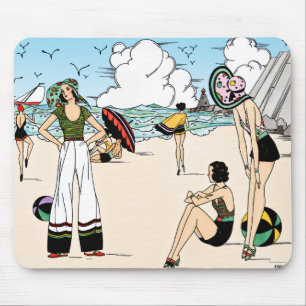 Mousepad Ilustração de Praia Art Déco Vintage dos Anos 20 C