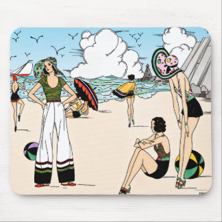 Mousepad Ilustração de Praia Art Déco Vintage dos Anos 20 C