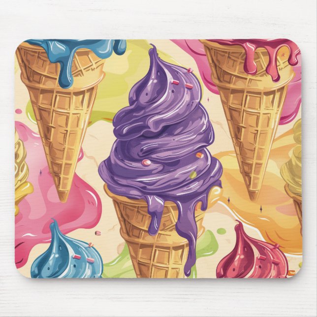 Mousepad Ilustração de sorvete de gotejamento colorido (Frente)