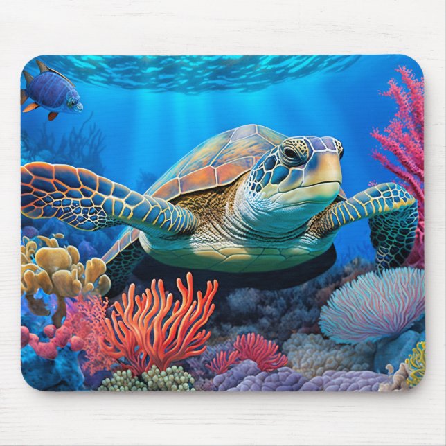 Mousepad Ilustração de Tartaruga do Mar de Nadação (Frente)