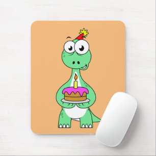 Mousepad Ilustração De Um Brontossauro Com Bolo De Aniversá