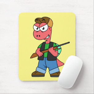 Mousepad Ilustração De Um Caçador De Espinossauro Com Arma.