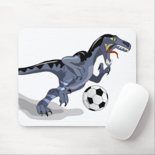 Mousepad Ilustração De Um Dinossauro Raptor Jogando Futebol
