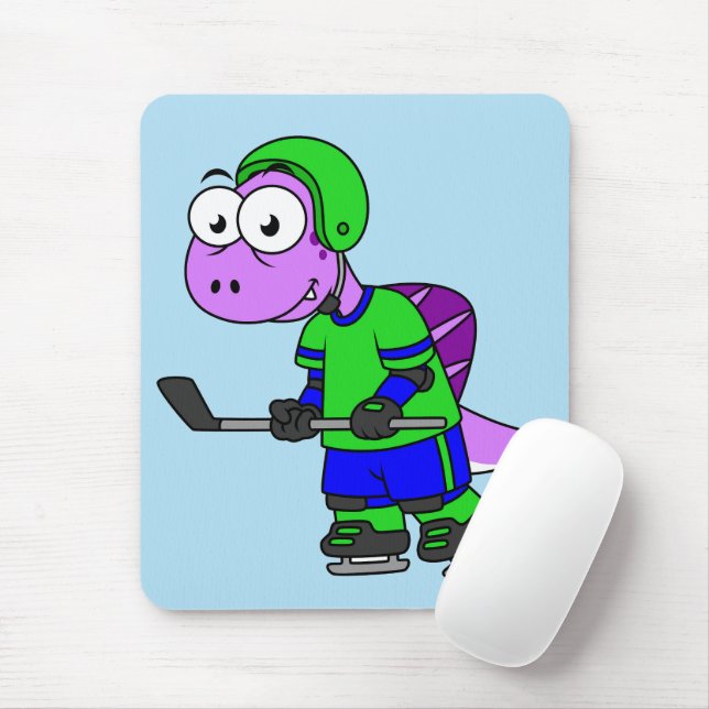 Mousepad Ilustração De Um Jogador De Hockey Com Espinossaur (Com mouse)