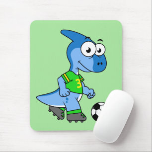 Mousepad Ilustração De Um Parasaurolofo Jogando Futebol.