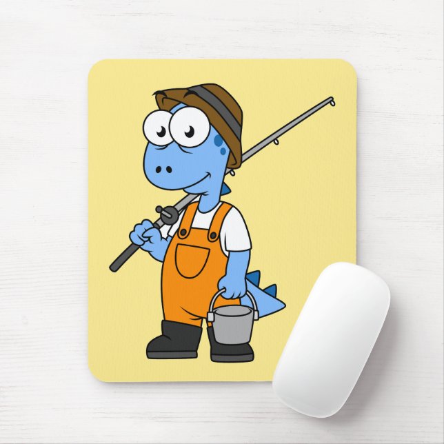 Mousepad Ilustração De Um Pescador De Allosaurus. (Com mouse)