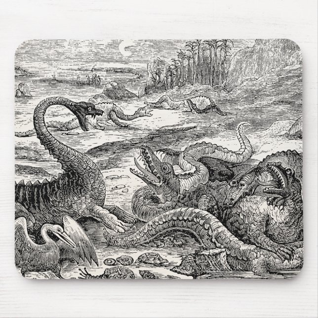 Mousepad Ilustração do dinossauro dos 1800s do vintage - (Frente)