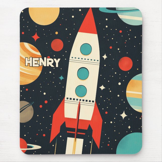 Mousepad Ilustração do Foguete de Espaço Retroativo (Frente)