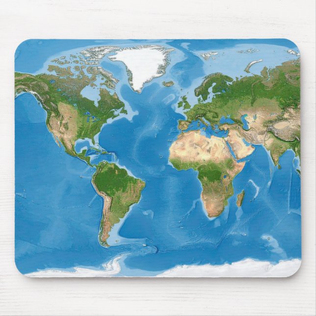 Mousepad Ilustração do Mapa Mundial Topográfico da Terra (Frente)