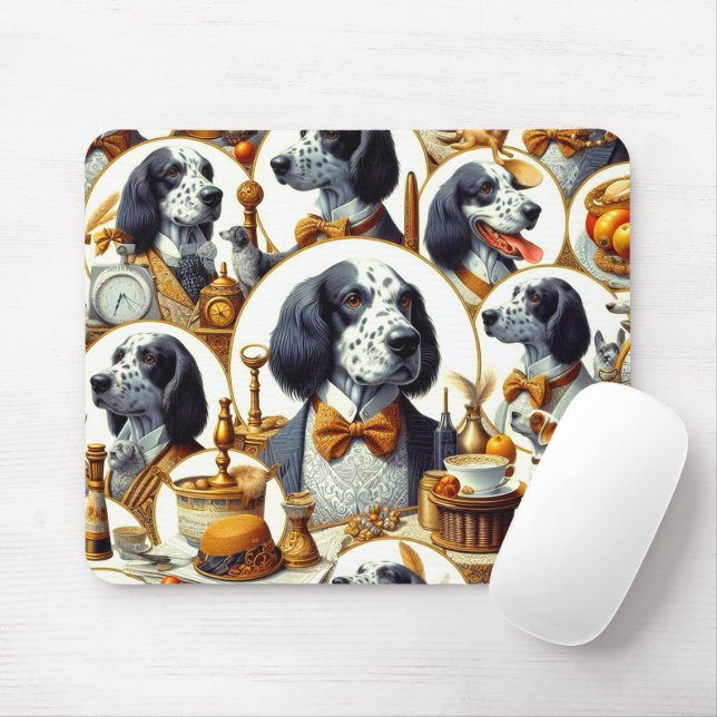 Mousepad Ilustração do Setter Inglês Vintage (Com mouse)