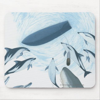 Mousepad Ilustração dos golfinhos que olham acima em um