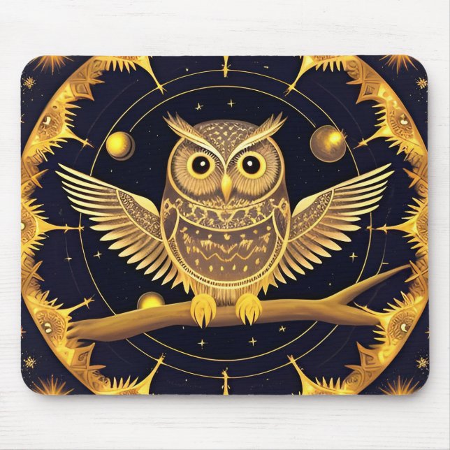 Mousepad Ilustração Elegante de Coruja Noturna (Frente)