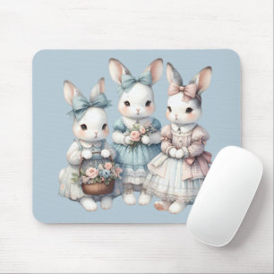 Mousepad Ilustração em Aquarela das Irmãs Coelhinhas da Cas