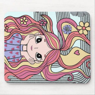 Mousepad Ilustração em Aquarela de Videira Floral Pastel e