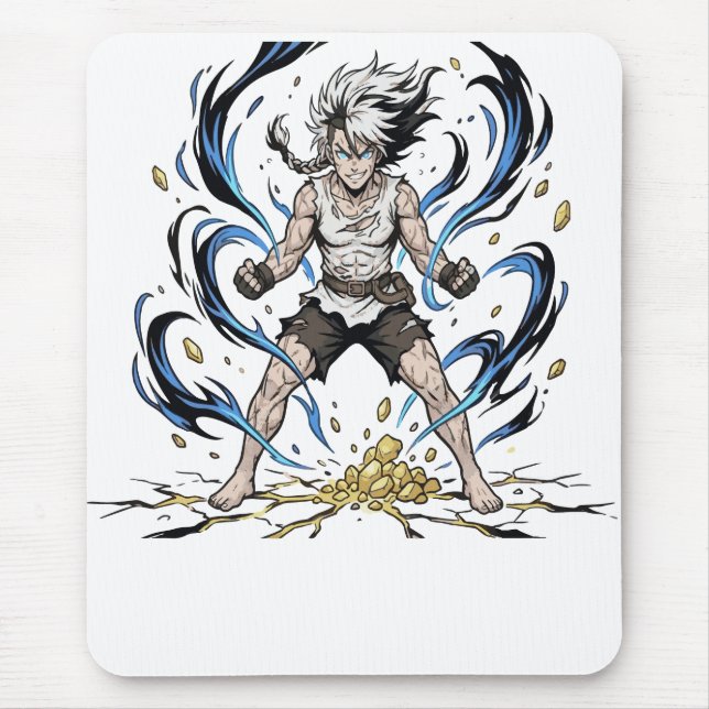 Mousepad Ilustração Épica de Guerreiro de Mangá com Poder d (Frente)