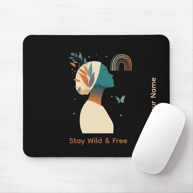 Mousepad Ilustração Feminina de Perfil em Azul Turquesa e D (Com mouse)