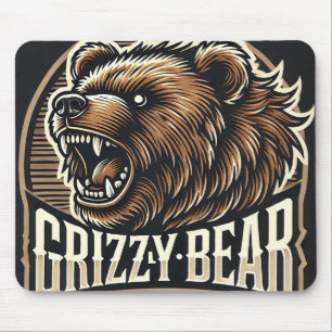 Mousepad Ilustração Feroz de Urso Cinzento