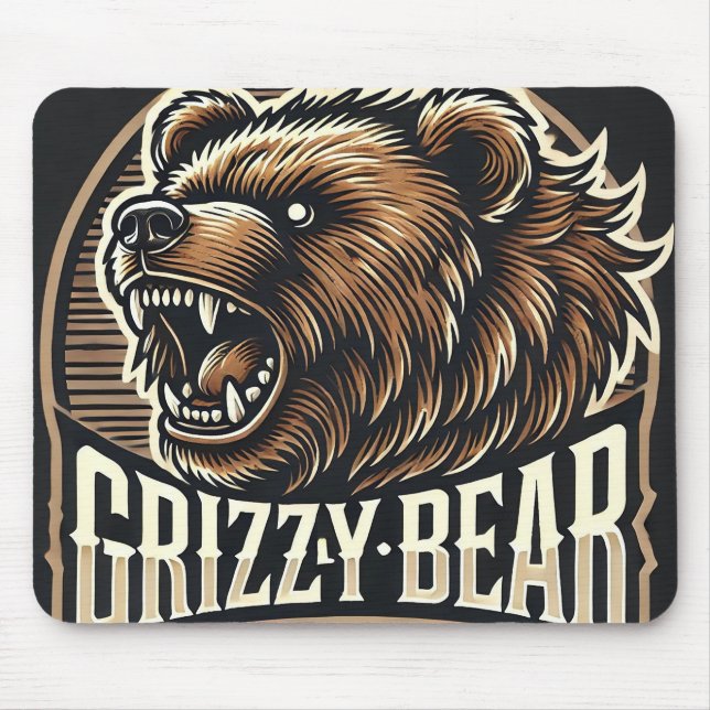 Mousepad Ilustração Feroz de Urso Pardo (Frente)
