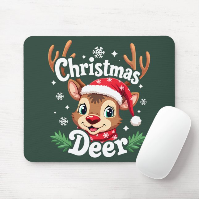 Mousepad Ilustração Fofa de Veado de Natal (Com mouse)