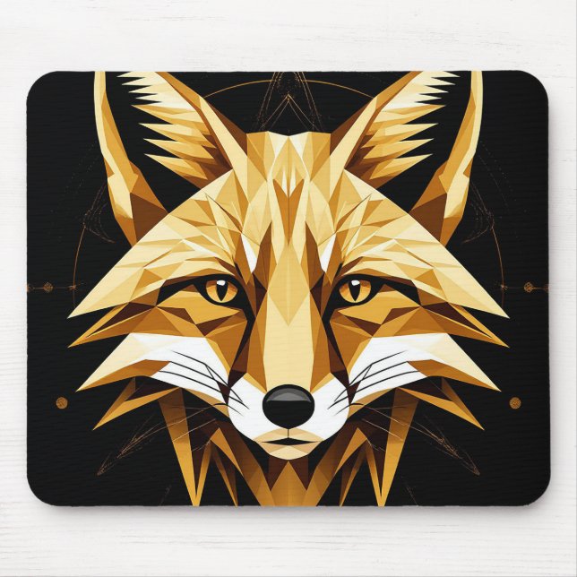Mousepad Ilustração Geométrica de Raposa com Tons Dourados (Frente)