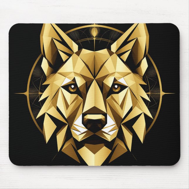 Mousepad Ilustração Geométrica do Lobo Dourado (Frente)