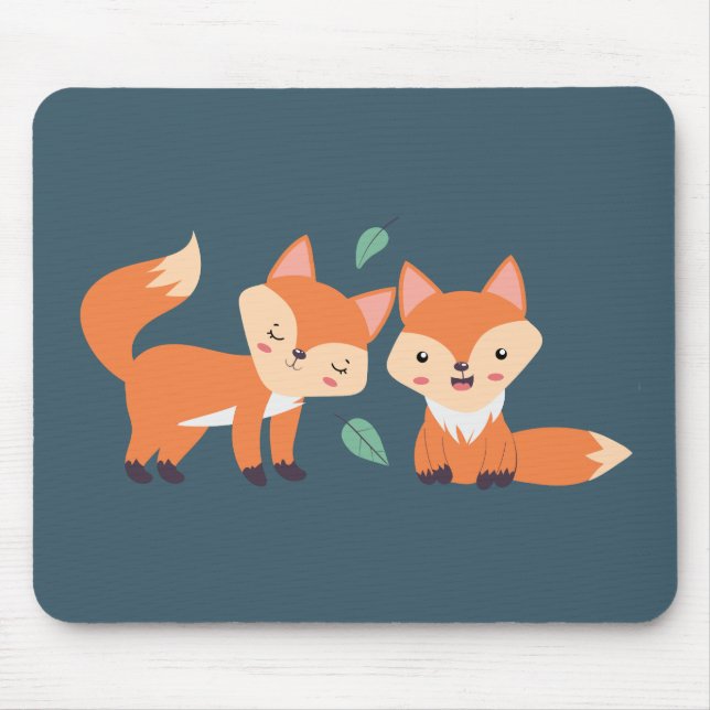 Mousepad Ilustração Gráfica De Raposas Laranja Cuta (Frente)