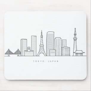 Mousepad Ilustração Minimalista da Silhueta de Tóquio