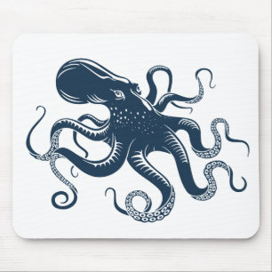 Mousepad ilustração náutica do polvo azul marinho