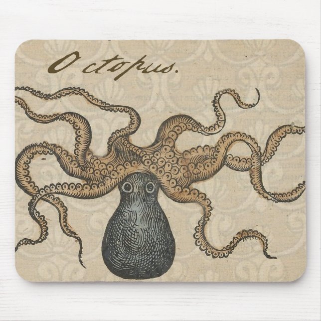 Mousepad Ilustração Octopus Kraken Vintage (Frente)