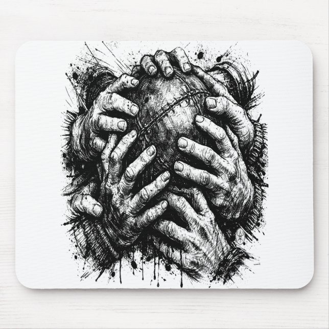 Mousepad Ilustração Orkney Dark Art Ink – Mãos que Agarram (Frente)