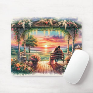 Mousepad Ilustração Romântica de Vista do Alpendre ao Pôr d