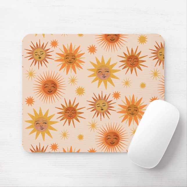 Mousepad Ilustração Sun Face Orange Watercolor (Com mouse)