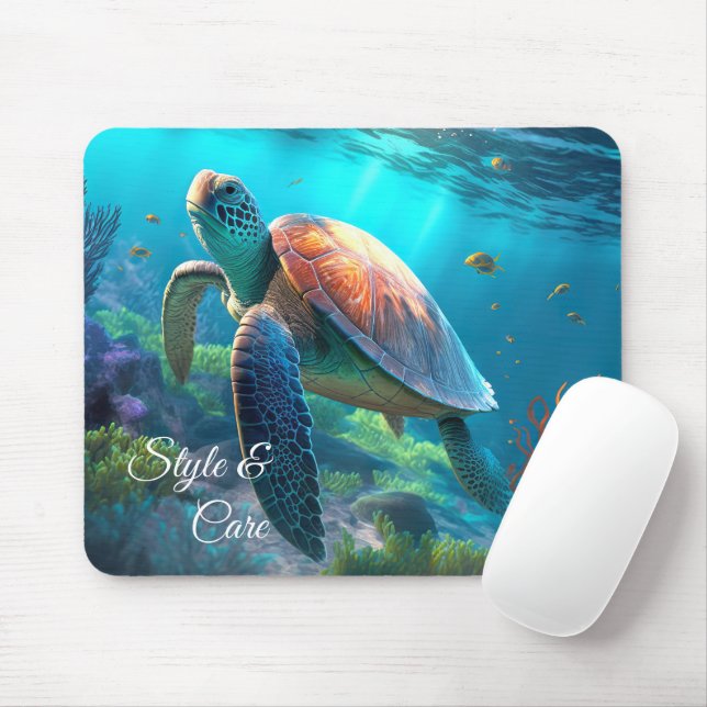 Mousepad Ilustração Única de Tartaruga Marinha com Texto Pe (Com mouse)