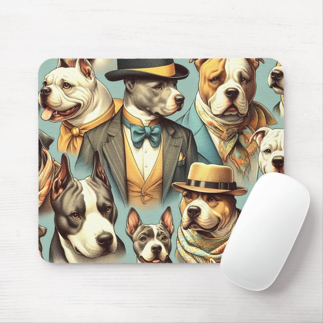 Mousepad Ilustração Vintage American Pit Bull Terrier (Com mouse)