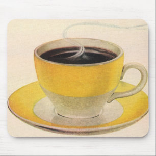 Mousepad Ilustração Vintage Café em uma Xícara Amarela