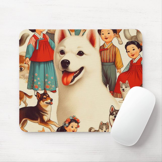 Mousepad Ilustração Vintage Coreano Jindo (Com mouse)