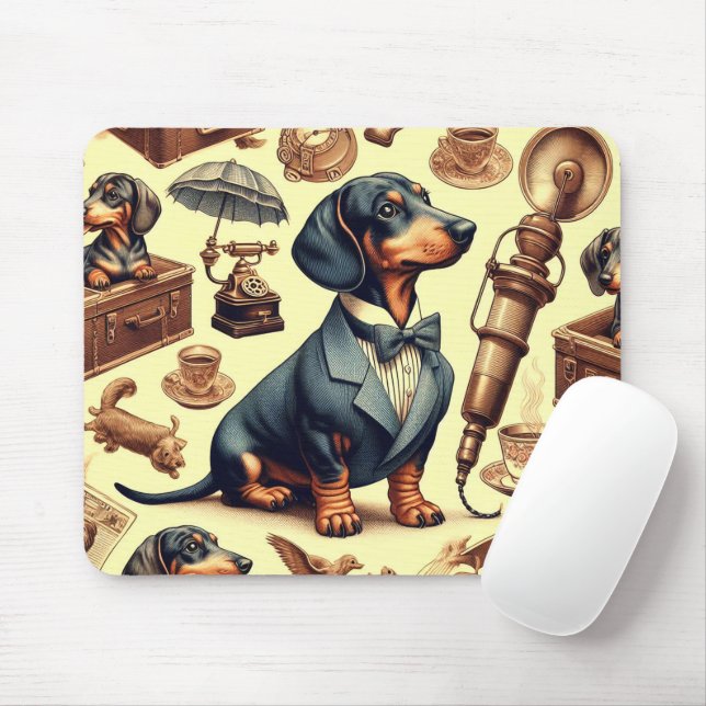 Mousepad Ilustração Vintage Dachshund (Com mouse)