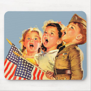 Mousepad Ilustração Vintage de Crianças Patriotas dos an