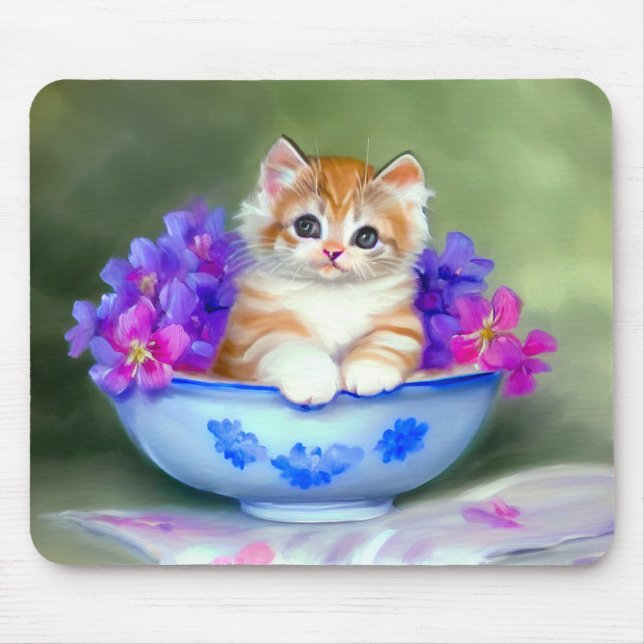 Mousepad Ilustração Vintage Laranja e White Kitten (Frente)