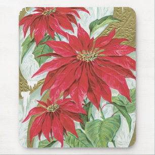 Mousepad Ilustração Vintage Poinsettia.