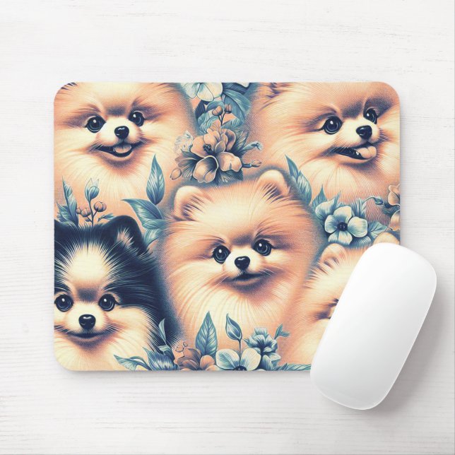 Mousepad Ilustração Vintage Pomeranian Dog (Com mouse)