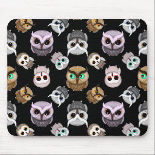 Mousepad Ilustrações de Coruja Fofa sobre Fundo Preto