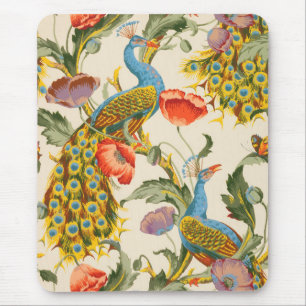 Mousepad Ilustrações de Peacock e Poppies Vintage